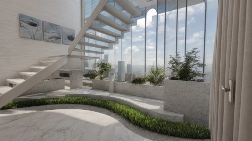 3d rendering,penthouse apartment,modern house,block balcony,outside staircase,modern architecture,sky apartment,roof landscape,interior modern design,exposed concrete,render,glass wall,garden design sydney,landscape design sydney,residential tower,stone stairs,skyscapers,staircase,modern decor,stairwell,Interior Design,Living room,Modern,Asian Modern Urban