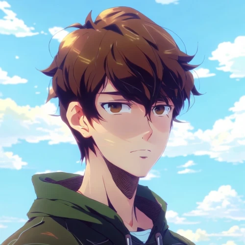 anime boy,portrait background,summer sky,anime cartoon,euphonium,autumn sky,blue sky and clouds,blue sky,edit icon,blue sky clouds,sky,cg artwork,looking up,wiz,would a background,mc,gale,joshua,covered sky,young man,Common,Common,Japanese Manga