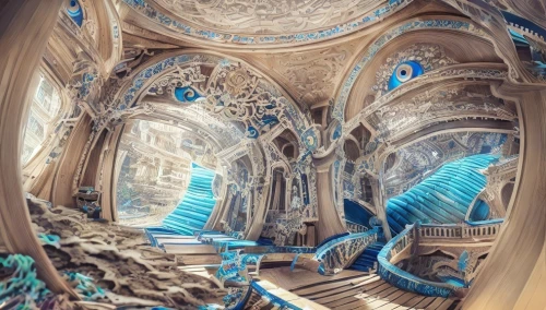gaudí,fractal environment,fractals art,mandelbulb,art nouveau,fractalius,3d fantasy,ornate room,spiral staircase,staircase,ornate,baroque,marble palace,art nouveau design,intricate,fractals,winding staircase,escher,panoramical,hall of the fallen,Game&Anime,Manga Characters,Peacock