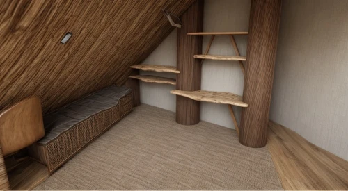 3d rendering,wooden stairs,render,3d rendered,wooden sauna,attic,aircraft cabin,wooden beams,hallway space,wooden stair railing,3d render,wood wool,walk-in closet,compartment,wooden mockup,wood grain,cabin,japanese-style room,plywood,inverted cottage,Interior Design,Bedroom,Farmhouse,Ghanaian Comfort