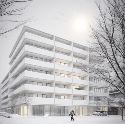 appartment building,apartment building,kirrarchitecture,espoo,snowhotel,archidaily,school design,white buildings,apartment block,dormitory,arq,3d rendering,new building,cubic house,apartment complex,snow roof,ludwig erhard haus,winter house,borås,an apartment,Architecture,General,Nordic,Nordic Functionalism