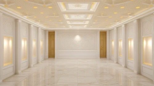 hallway space,hallway,stucco ceiling,ceiling lighting,ballroom,ceiling construction,gold wall,marble palace,corridor,security lighting,ceiling light,3d rendering,mouldings,ceiling fixture,interior decoration,luxury bathroom,art deco background,wall plaster,neoclassical,search interior solutions