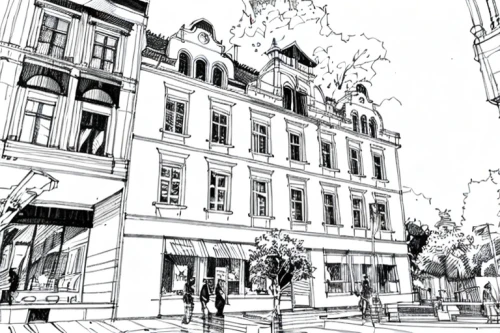 french building,beautiful buildings,grand hotel,brownstone,facades,city corner,art nouveau,department store,the boulevard arjaan,facade painting,london buildings,harrods,multistoreyed,paris shops,office line art,city buildings,mono-line line art,white buildings,hand-drawn illustration,building,Design Sketch,Design Sketch,Hand-drawn Line Art