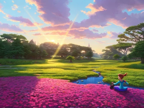 blooming field,clover meadow,field of flowers,flower field,beauty scene,japanese sakura background,fairy world,flowers field,sakura background,flower in sunset,spring background,pink grass,sea of flowers,idyllic,springform pan,springtime background,purple landscape,dream world,fantasia,flower garden,Common,Common,Cartoon