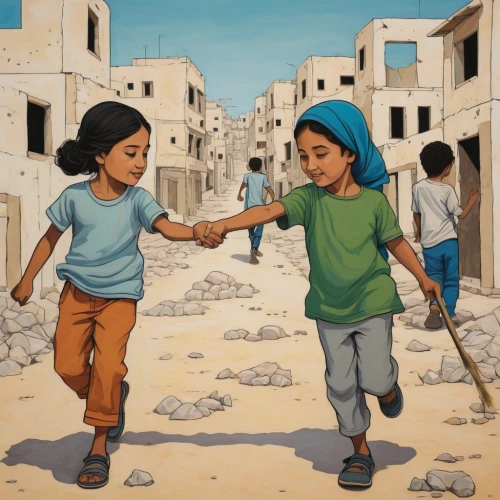 palestine,children of war,a collection of short stories for children,helping hands,children playing,world children's day,nomadic children,walk with the children,oil painting on canvas,syrian,hand in hand,river of life project,libya,syria,kids illustration,helping hand,children learning,khokhloma painting,djerba,little boy and girl,Illustration,Japanese style,Japanese Style 15