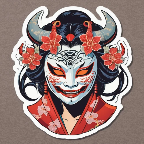 geisha,geisha girl,barong,haunebu,daruma,samurai,goki,horumonyaki,sticker,japanese character,kumamoto,japanese icons,shinto,yo-kai,kasuga,kitsune,shimada,jeongol,devil,samurai fighter,Unique,Design,Sticker