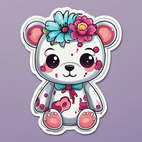 flower animal,kawaii patches,scandia bear,kawaii animal patches,cute bear,cute koala,koala,koala bear,animal stickers,plush bear,floral mockup,kawaii panda,cub,kawaii animal patch,bear,koalas,3d teddy,clipart sticker,white bear,flowers png,Unique,Design,Sticker