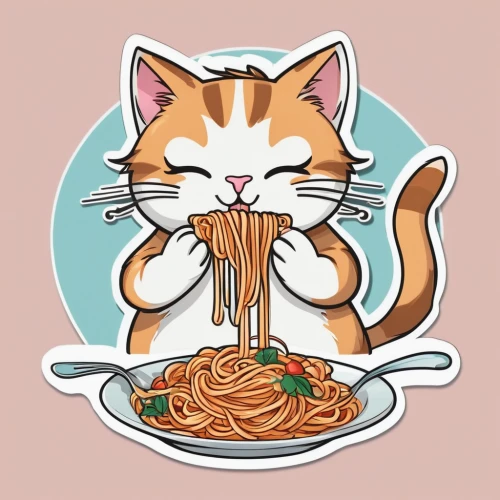 spaghetti,soba,laksa,spaguetti,cat vector,chow mein,lo mein,chinese noodles,japanese noodles,noodles,chowmein,lamian,yakisoba,feast noodles,spaghetti alla puttanesca,satay bee hoon,fried noodles,linguine,ramen,udon,Unique,Design,Sticker