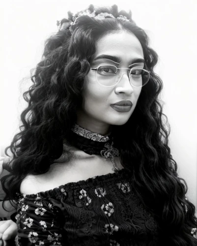 with glasses,amitava saha,glasses,lace round frames,iranian,librarian,silver framed glasses,b w,kamini kusum,persian,yemeni,kamini,specs,pooja,indian,spectacles,santana,veena,ziu,black and white photo