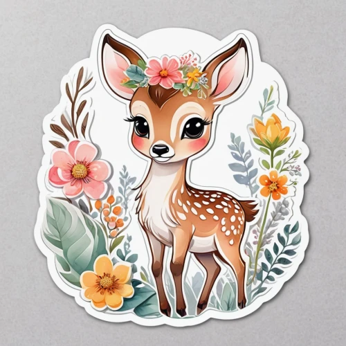 deer illustration,fawn,dotted deer,flower animal,animal stickers,kawaii animal patches,deer,deer drawing,fawns,white-tailed deer,forest animal,deer-with-fawn,young-deer,baby deer,kawaii animal patch,deer in tears,fauna,deers,young deer,bambi,Unique,Design,Sticker