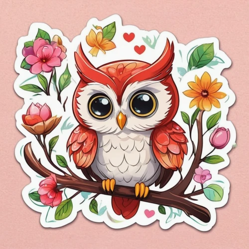 kawaii owl,sparrow owl,boobook owl,flower and bird illustration,small owl,owl,owl background,owl art,owlet,owl pattern,owl drawing,couple boy and girl owl,little owl,hoot,kawaii animal patches,animal stickers,spotted-brown wood owl,rabbit owl,reading owl,brown owl,Unique,Design,Sticker