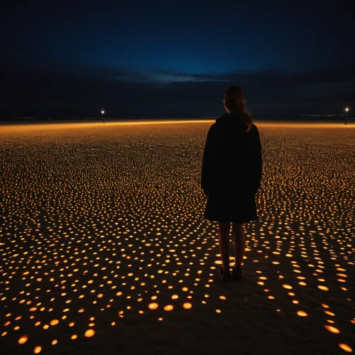 salt-flats,dark beach,walk on the beach,crosby beach,girl on the dune,crescent dunes,woman walking,girl walking away,sea night,beach walk,mojave,footsteps,guiding light,light of night,sleepwalker,dune sea,salt desert,light phenomenon,nocturnes,nightscape,Photography,Artistic Photography,Artistic Photography 10