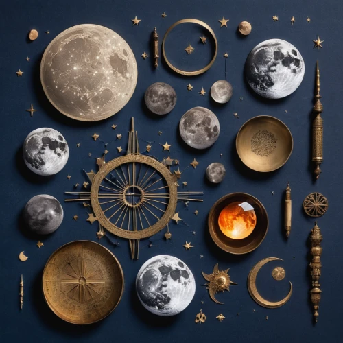 lunar phases,moon phase,orrery,moons,copernican world system,lunar phase,clockmaker,galilean moons,celestial bodies,astronomical clock,astronomy,phase of the moon,clocks,solar system,circle icons,astrology,geocentric,moon and star background,astronomical,planetary system,Unique,Design,Knolling