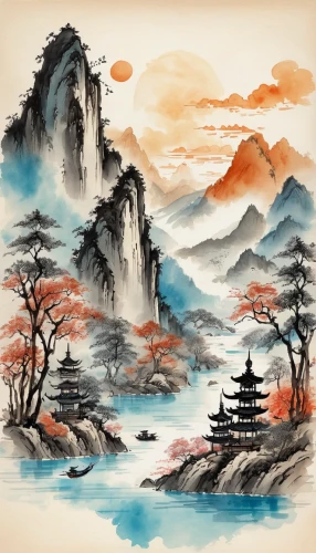 mountain scene,chinese art,mountain landscape,mountainous landscape,oriental painting,huangshan maofeng,autumn mountains,japan landscape,japanese art,chinese clouds,japanese mountains,huashan,landscape background,mount scenery,yunnan,autumn landscape,fantasy landscape,watercolor background,wuyi,high landscape,Illustration,Black and White,Black and White 34