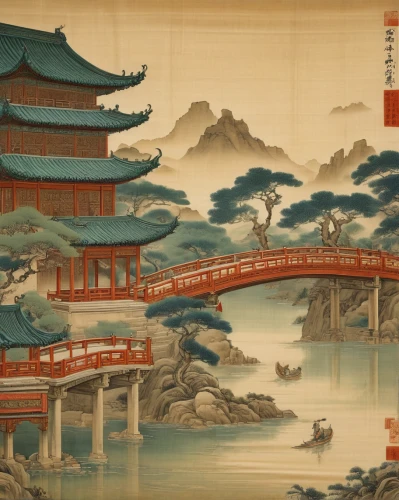 cool woodblock images,oriental painting,chinese art,woodblock prints,japanese art,dragon bridge,chinese architecture,asian architecture,wooden bridge,love bridge,golden bridge,bridge,bridges,rainbow bridge,japan landscape,moveable bridge,the golden pavilion,japan pattern,segmental bridge,japanese background