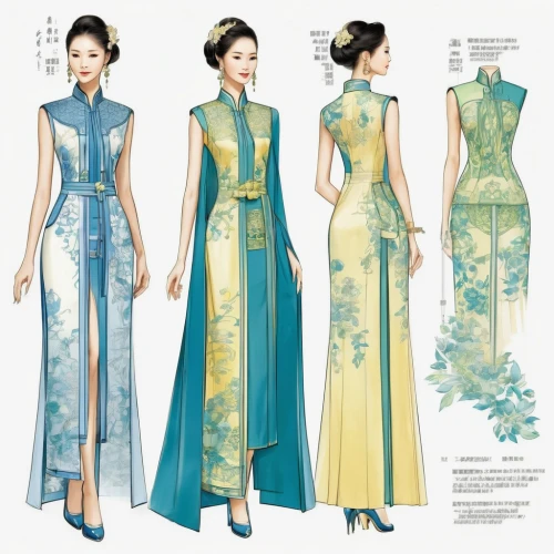 chinese style,ao dai,fashion design,fashion vector,fashion illustration,costume design,oriental painting,chinese art,one-piece garment,japan pattern,fabric design,sewing pattern girls,oriental princess,teal blue asia,dress form,traditional chinese,fashion designer,oriental,ethnic design,cantonese,Unique,Design,Blueprint