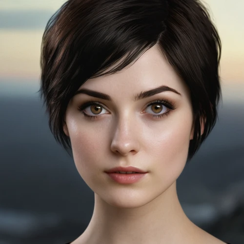 lara,pixie cut,natural cosmetic,portrait background,pixie-bob,fantasy portrait,croft,lena,jaya,violet head elf,piper,hazel,girl portrait,clementine,lilian gish - female,shepard,cosmetic,doll's facial features,pale,romantic portrait,Photography,General,Natural