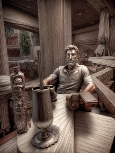 tinsmith,deadwood,woodworker,wooden figures,apothecary,wooden man,winemaker,geppetto,woodwork,digital compositing,assay office in bannack,wood shaper,watchmaker,3d render,a carpenter,bannack assay office,wooden mannequin,3d rendered,wooden doll,lathe