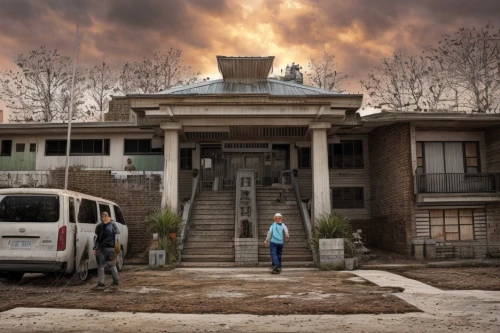 digital compositing,post-apocalypse,house insurance,cherokee rose,house trailer,underground garage,house with caryatids,clay house,house,family home,mobile home,post apocalyptic,thewalkingdead,homeownership,home destruction,photo manipulation,dizi,mortuary temple,post-apocalyptic landscape,district 9