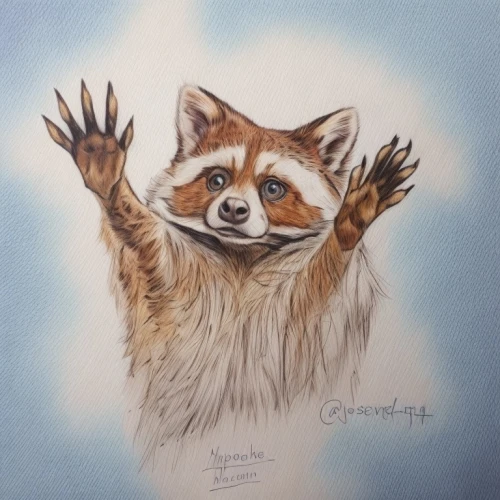 red panda,watercolour fox,rocket raccoon,vulpes vulpes,waving hello,mustelidae,north american raccoon,waving,coatimundi,paw,a fox,mustelid,adorable fox,colored pencil background,raccoon,high five,fox,child fox,red fox,ring-tailed