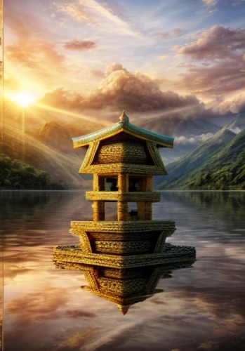 japan landscape,stone pagoda,the golden pavilion,golden pavilion,beautiful japan,japanese shrine,japanese garden ornament,japanese architecture,japanese background,japan's three great night views,asian architecture,japanese lantern,zen,stone lotus,water lotus,sacred lotus,landscape background,pagoda,japanese lamp,shinto shrine,Realistic,Movie,Lost City