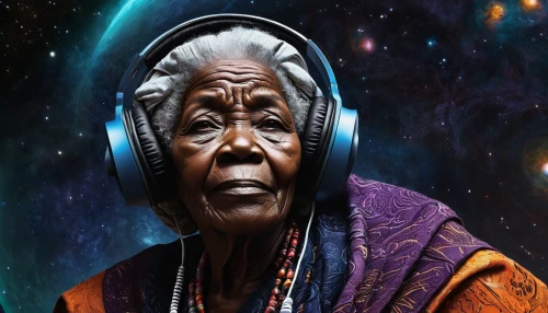 listening to music,astral traveler,music is life,emperor of space,music on your smartphone,music player,music,audiophile,cosmic,spacefill,music background,global oneness,african american woman,radio waves,hip hop music,aborigine,ori-pei,electronic music,old woman,shamanism,Conceptual Art,Sci-Fi,Sci-Fi 20