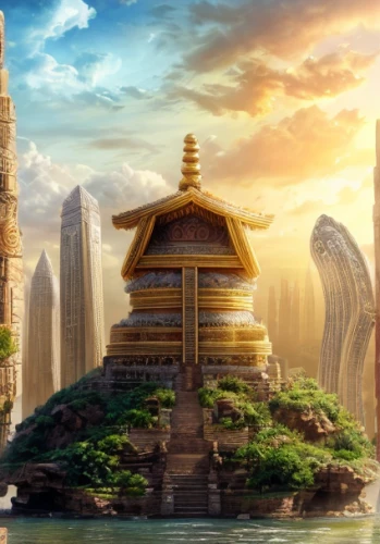 asian architecture,ancient city,the ancient world,somtum,chinese architecture,the golden pavilion,stone lotus,sacred lotus,forbidden palace,golden pavilion,hall of supreme harmony,ancient buildings,buddhist temple,bird kingdom,thai temple,temples,temple fade,ori-pei,fantasy city,chinese temple,Realistic,Movie,Lost City