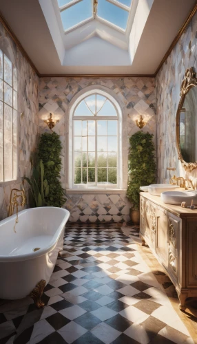 luxury bathroom,bathtub,ornate room,almond tiles,luxury home interior,bathroom,3d rendering,tile kitchen,ceramic floor tile,bath,spanish tile,crown render,glass tiles,ceramic tile,beauty room,tile flooring,victorian,victorian style,great room,tiles,Photography,General,Natural