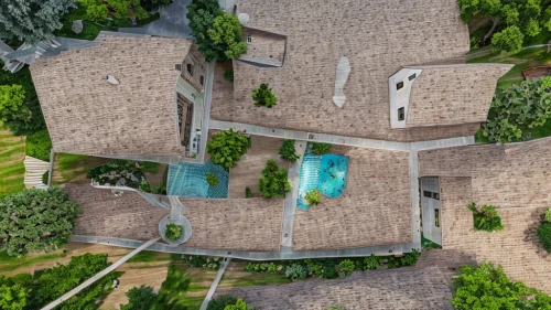 roof landscape,private estate,hacienda,tuscan,house roofs,bendemeer estates,villa,mansion,bird's-eye view,pool house,luxury property,large home,holiday villa,terraces,escher village,roof top pool,courtyard,hanging houses,sky apartment,from above,Landscape,Landscape design,Landscape Plan,Realistic