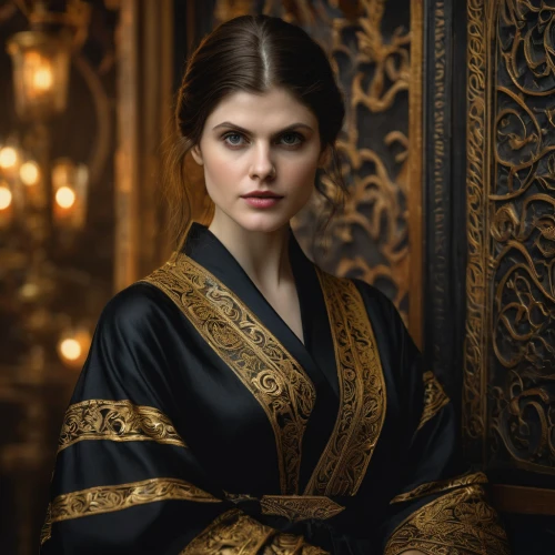 imperial coat,abaya,gold lacquer,elegant,academic dress,black and gold,elegance,gold filigree,mary-gold,cepora judith,regal,gold jewelry,vestment,lacquer,royal lace,raw silk,gothic portrait,downton abbey,victorian lady,portrait of christi,Photography,General,Fantasy