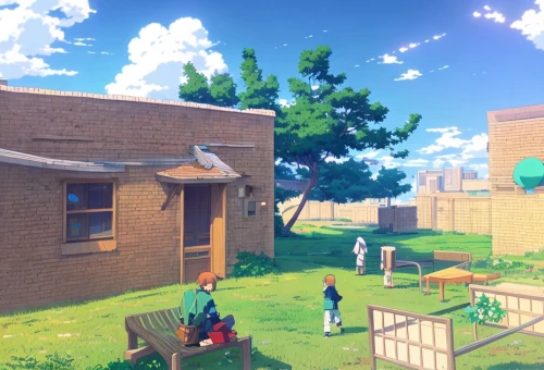 torekba,recess,kindergarten,play street,studio ghibli,play yard,adventure game,residents,elementary,playground,neighborhood,android game,dormitory,elementary school,anime 3d,3d render,suburb,panoramical,dandelion hall,apartment complex,Common,Common,Japanese Manga