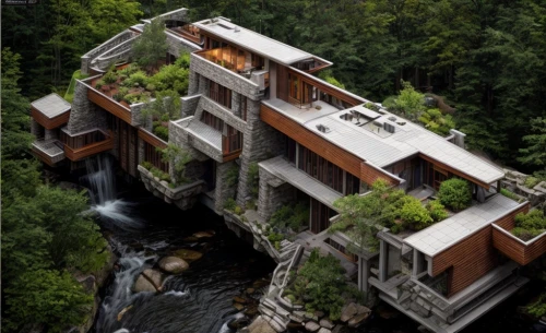 tree house hotel,eco hotel,tree house,cube stilt houses,cubic house,eco-construction,treehouse,house in the forest,inverted cottage,hanging houses,japanese architecture,house in mountains,modern architecture,stilt house,cube house,house in the mountains,timber house,archidaily,water mill,multi-story structure,Architecture,General,Masterpiece,Organic Architecture