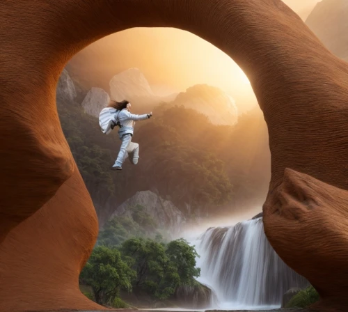photo manipulation,leap of faith,photomanipulation,digital compositing,photoshop manipulation,image manipulation,natural arch,leap for joy,conceptual photography,el arco,shaolin kung fu,rock arch,canyoning,leap,world digital painting,baguazhang,take-off of a cliff,fantasy picture,photoshop creativity,parkour,Common,Common,Natural
