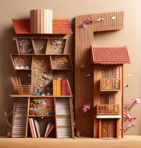 bookcase,bookshelf,book wall,bookshelves,dolls houses,wooden shelf,book store,shelving,book pages,book bindings,doll house,miniature house,bookworm,book collection,cardboard background,shelves,books pile,books,bookstore,book stack