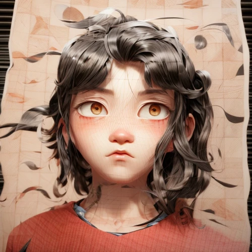 hinata,digital painting,portrait background,worried girl,noodle image,hand digital painting,a sheet of paper,girl portrait,s-curl,playmat,painting pattern,child portrait,artist doll,paper background,digital art,illustrator,clay doll,digital illustration,paper scroll,sheet of paper