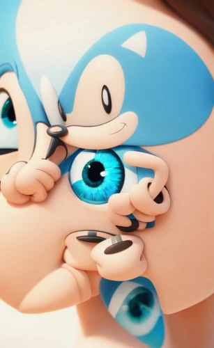 sonic the hedgehog,the eyes of god,spots eyes,kewpie dolls,smurf figure,kawaii snails,squid game,eyelashes,anime 3d,sega,long eyelashes,ojos azules,squids,pupils,cute cartoon character,children's eyes,eyelash,hedgehog child,3d render,smurf,Game&Anime,Pixar 3D,Pixar 3D