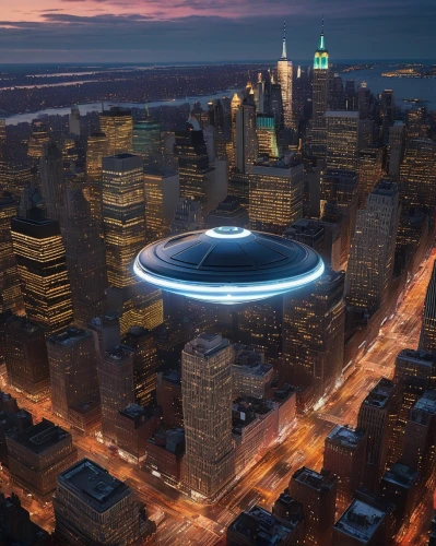 flying saucer,hudson yards,futuristic architecture,madison square garden,unidentified flying object,ufo,ufo intercept,tribute in light,big apple,helipad,futuristic landscape,sky space concept,manhattan,saucer,radio city music hall,1 wtc,1wtc,3d rendering,newyork,new york,Photography,General,Natural