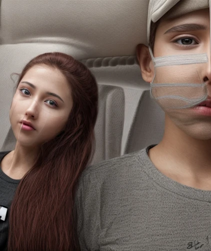 in car,backseat,photo manipulation,girl in car,photoshop manipulation,photomanipulation,seatbelt,seat belt,retouching,image manipulation,conceptual photography,young couple,photoshop creativity,oxygen mask,digital compositing,head restraint,kidnapping,parked car,two people,boy and girl,Common,Common,Natural