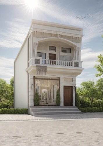 build by mirza golam pir,house with caryatids,3d rendering,house facade,two story house,model house,residential house,house front,villa,gold stucco frame,garden elevation,facade painting,large home,private house,modern house,exterior decoration,house purchase,residence,classical architecture,mamaia,Common,Common,Natural