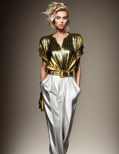 metallic feel,metallic,foil and gold,gold lacquer,yellow-gold,gold foil,silver lacquer,gold foil laurel,silver,silvery,fashion design,fashion illustration,gold foil 2020,gold color,silversmith,yellow jumpsuit,jumpsuit,gold colored,gold spangle,gold foil crown,Product Design,Fashion Design,Women's Wear,Power Glam