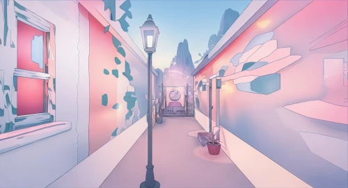 alleyway,panoramical,alley,narrow street,backgrounds,passage,low poly,birch alley,hallway space,low-poly,art deco background,hallway,ice cream shop,flower shop,virtual landscape,ice cream parlor,pastry shop,3d render,rooms,3d mockup,Game&Anime,Manga Characters,Aesthetics