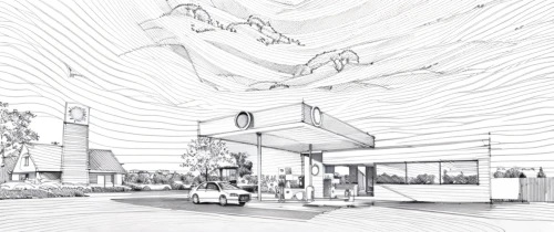 electric gas station,gas-station,gas station,matruschka,e-gas station,busstop,convenience store,bus shelters,fast food restaurant,store fronts,car drawing,drive in restaurant,bus stop,ice cream shop,drive through,sky space concept,filling station,line drawing,a restaurant,the coffee shop,Design Sketch,Design Sketch,Hand-drawn Line Art