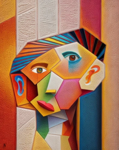 cubism,picasso,multicolor faces,decorative figure,woman's face,woman thinking,oil painting on canvas,geometrical animal,pere davids deer,decorative art,woman sculpture,human head,italian painter,oil painting,oil on canvas,indian art,facets,head woman,woman face,art painting,Common,Common,Natural