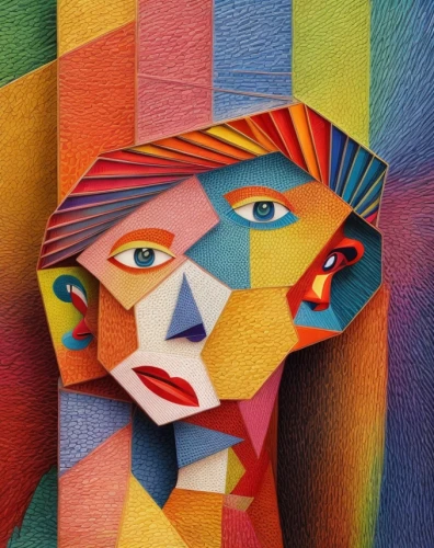 multicolor faces,cubism,woman sculpture,woman's face,woman thinking,decorative figure,paper art,head woman,woman face,oil painting on canvas,human head,picasso,sculptor,three dimensional,facets,psychedelic art,oil painting,geometric body,astonishment,oil on canvas,Common,Common,Film