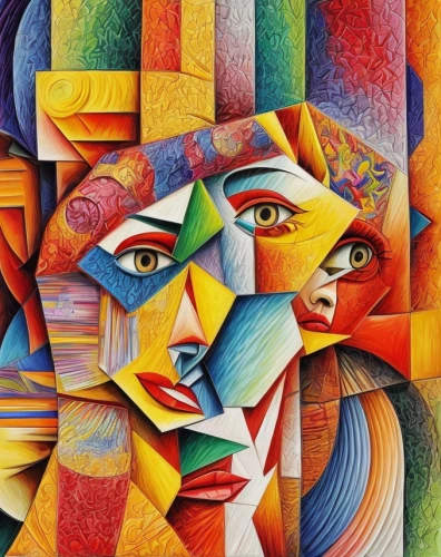 multicolor faces,woman's face,woman thinking,cubism,psychedelic art,woman face,head woman,oil painting on canvas,colored pencils,colour pencils,kaleidoscope art,color pencil,colourful pencils,women's eyes,color pencils,coloured pencils,art painting,picasso,dimensional,colored pencil background,Common,Common,Natural
