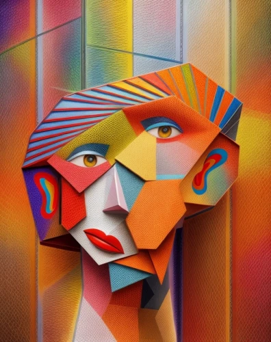 cubism,multicolor faces,woman's face,digiart,woman face,decorative figure,head woman,woman thinking,facets,human head,art deco woman,psychedelic art,woman sculpture,abstract cartoon art,sculptor,digital artwork,oil painting on canvas,abstract artwork,three dimensional,3d man,Common,Common,Photography