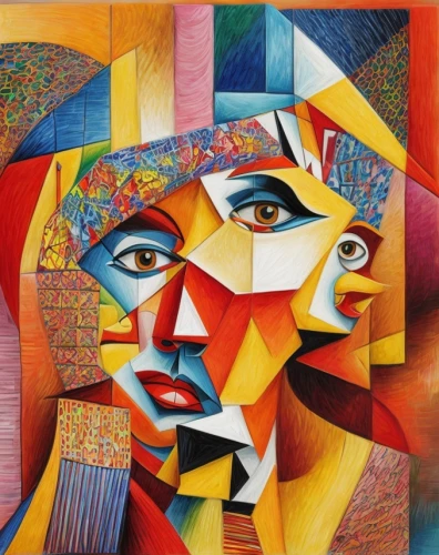 woman thinking,woman's face,cubism,woman face,head woman,multicolor faces,picasso,oil painting on canvas,art deco woman,art painting,woman sitting,meticulous painting,psychedelic art,decorative figure,woman drinking coffee,woman at cafe,italian painter,young woman,praying woman,portrait of a woman,Common,Common,Natural