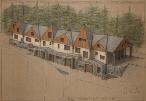 house drawing,wooden houses,north american fraternity and sorority housing,timber house,townhouses,town planning,houses clipart,escher village,house floorplan,chalets,log home,lodge,cottages,serial houses,architect plan,row of houses,new housing development,clay house,tofino,street plan,Architecture,General,Masterpiece,Organic Architecture