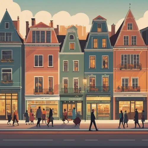 copenhagen,hamburg,nyhavn,street scene,watercolor shops,bremen,paris shops,background vector,freiburg,amsterdam,utrecht,lübeck,shopping street,malmö,denmark,gdańsk,düsseldorf,poznan,muenster,city corner,Illustration,Vector,Vector 05