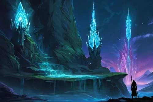 fantasy landscape,ice castle,backgrounds,futuristic landscape,chasm,the blue caves,fallen giants valley,blue caves,blue cave,background with stones,fantasy picture,fantasia,arcanum,guards of the canyon,background screen,concept art,sea caves,hall of the fallen,art background,stalagmite,Conceptual Art,Fantasy,Fantasy 02